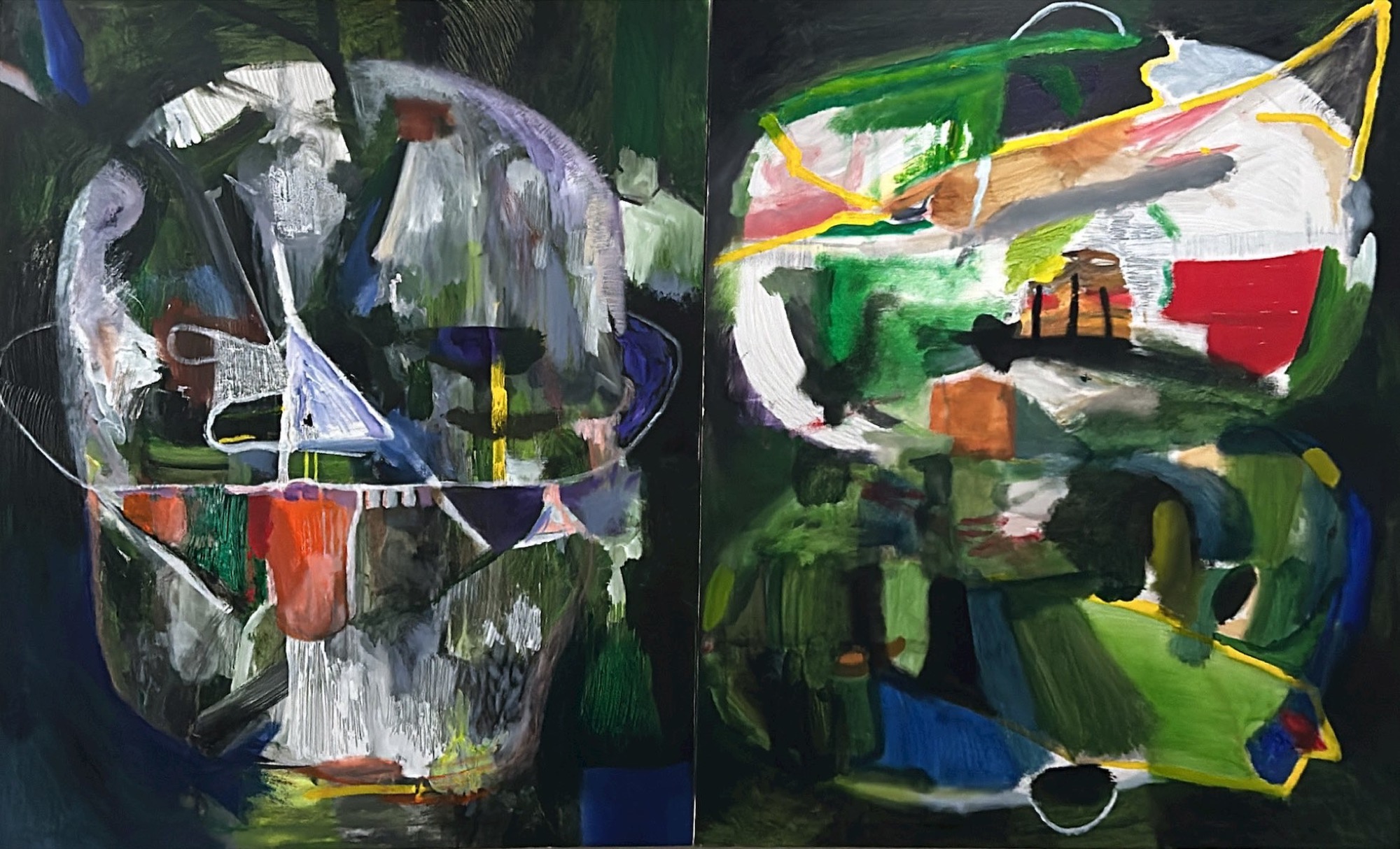 Dark green abstract diptych