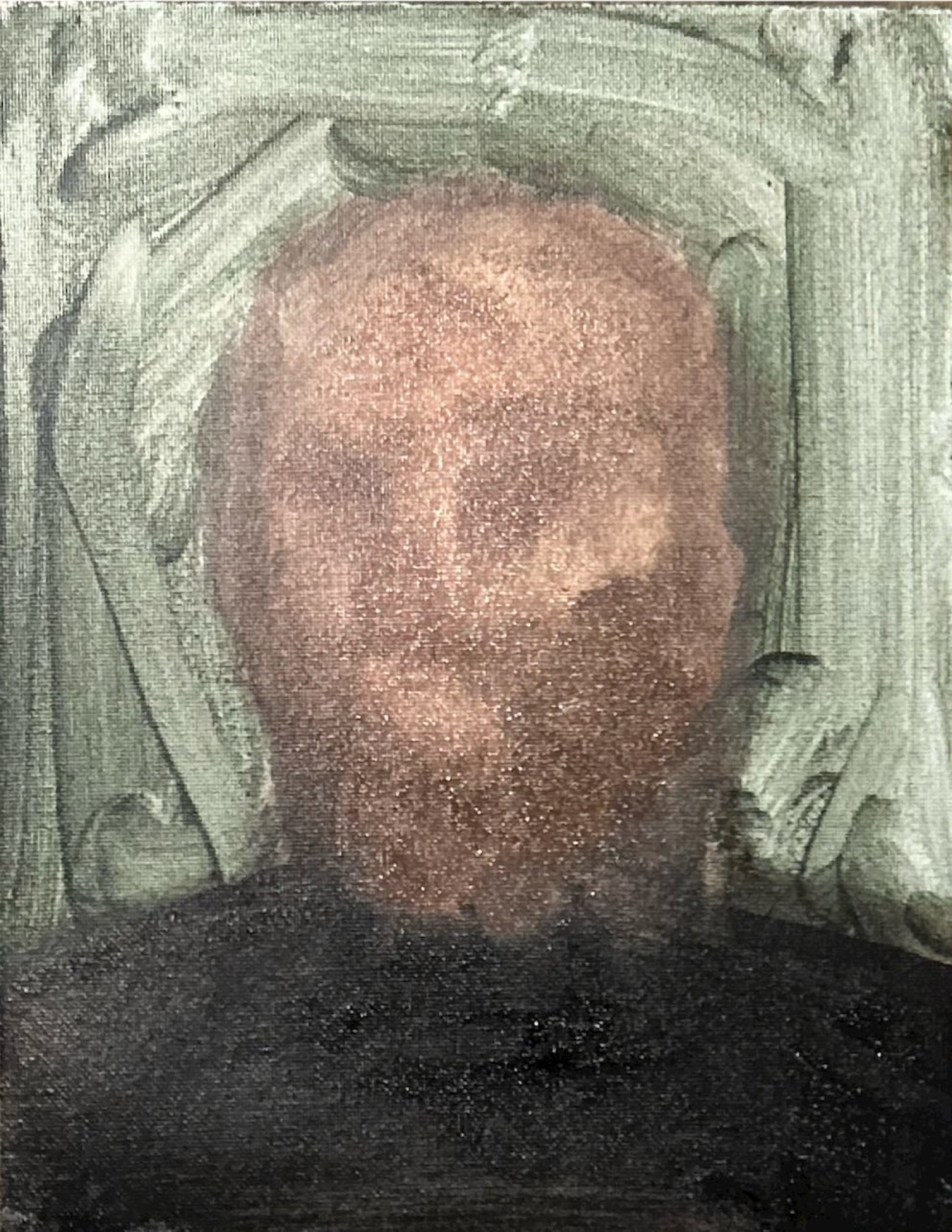 Dark head portrait emerging from grey