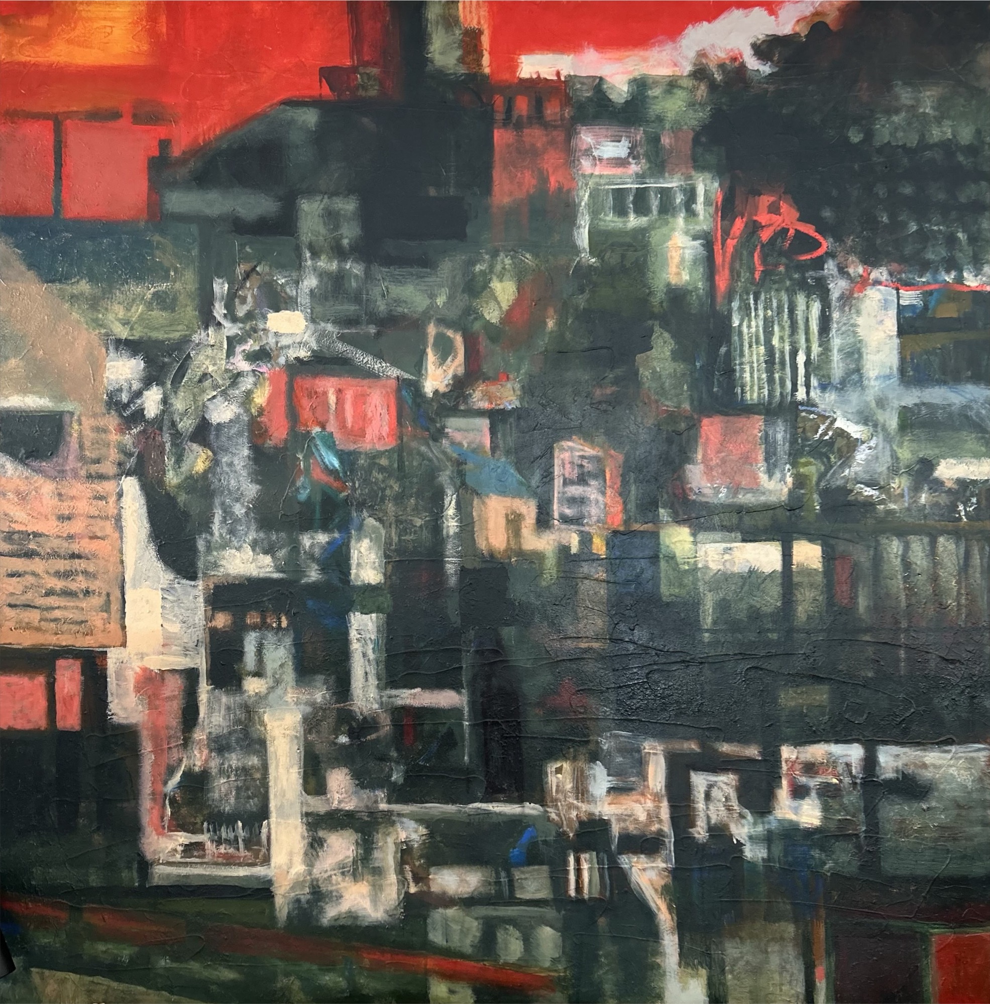 Urban nocturne, cubist-inflected cityscape