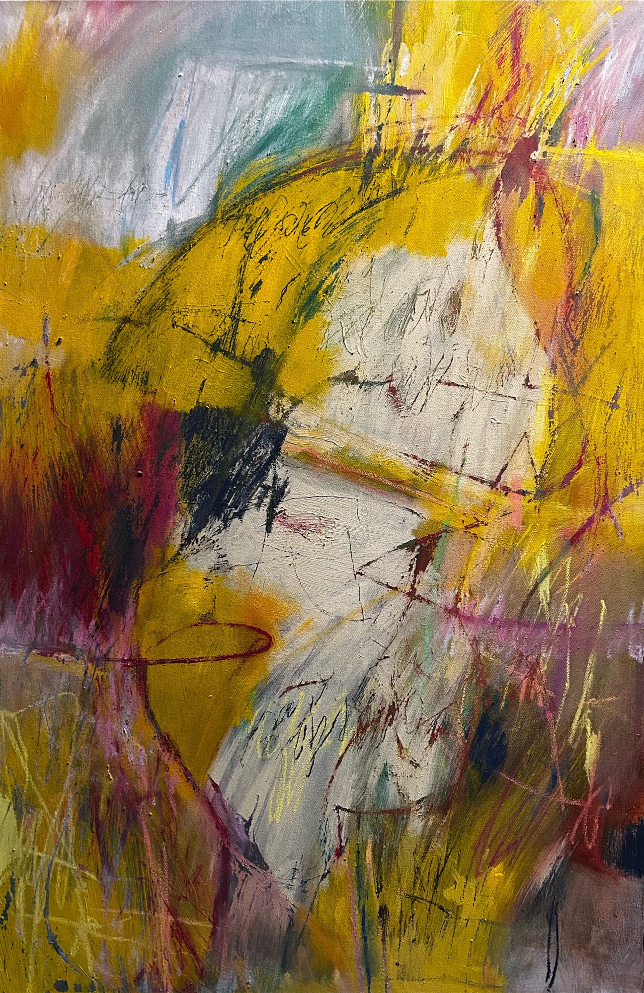 Yellow field with dark calligraphic marks